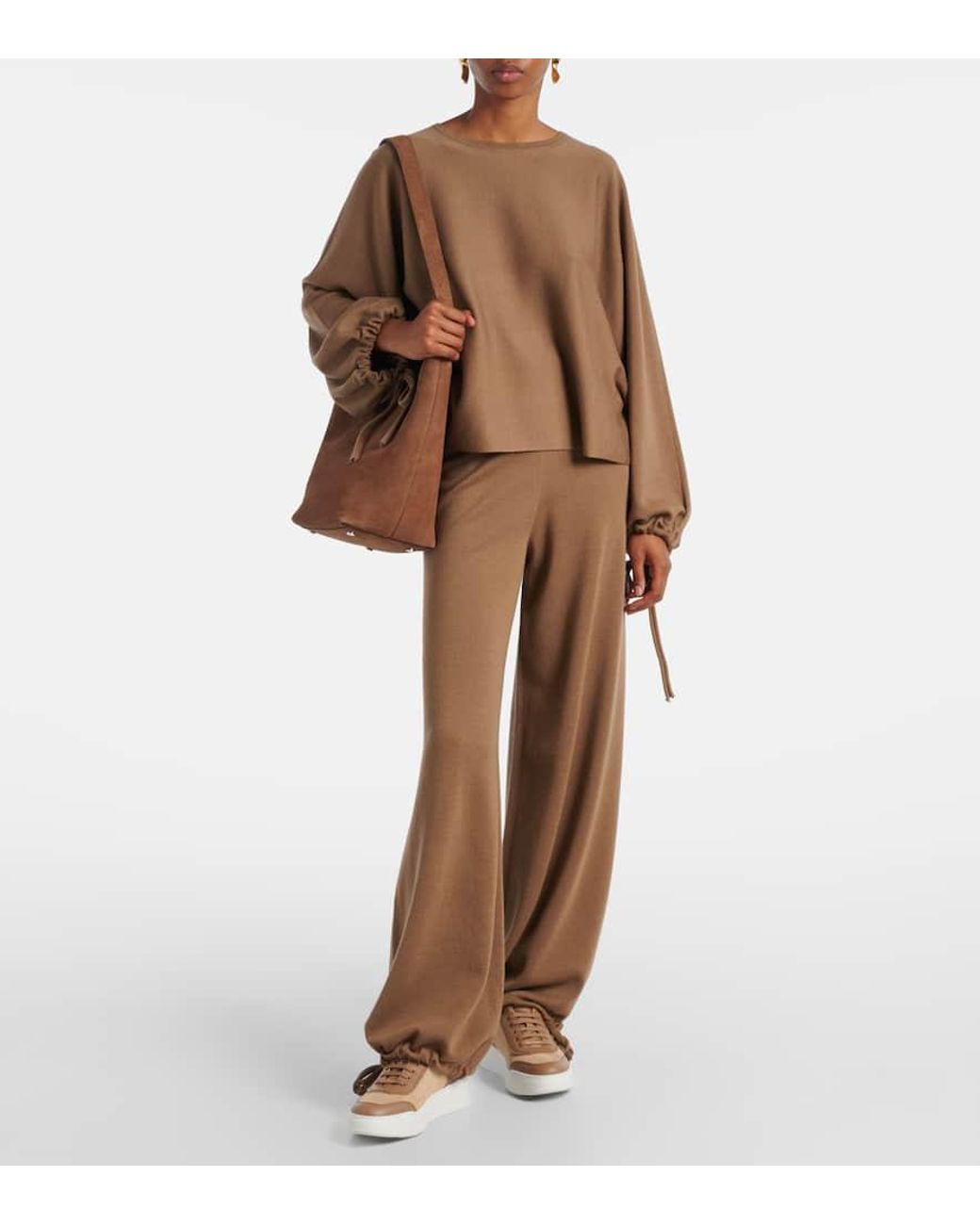 Max Mara Natural Maxisuede Leather-Trimmed Sneakers