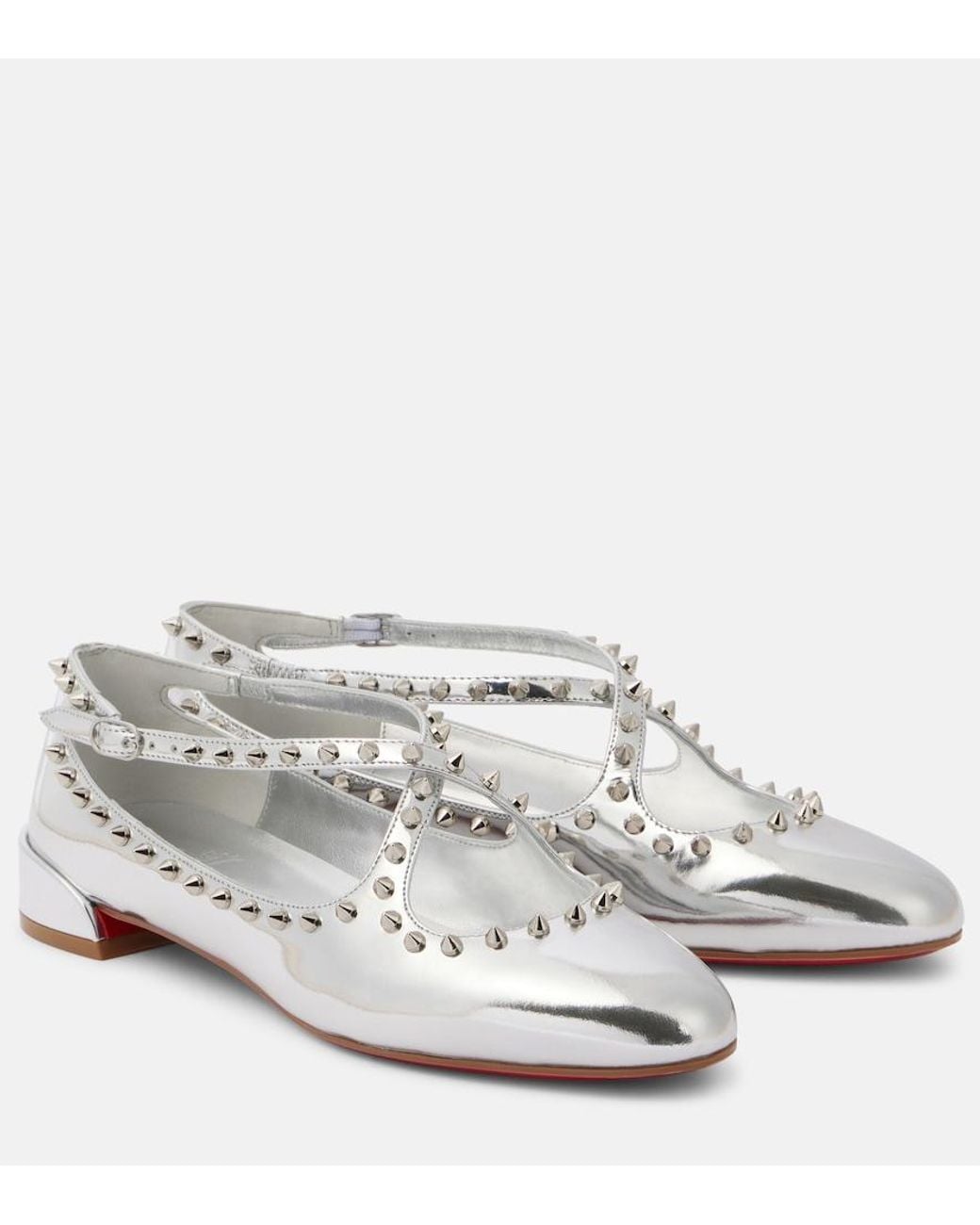 Christian Louboutin White Pilouta Jane Spikes Leather Ballet Flats