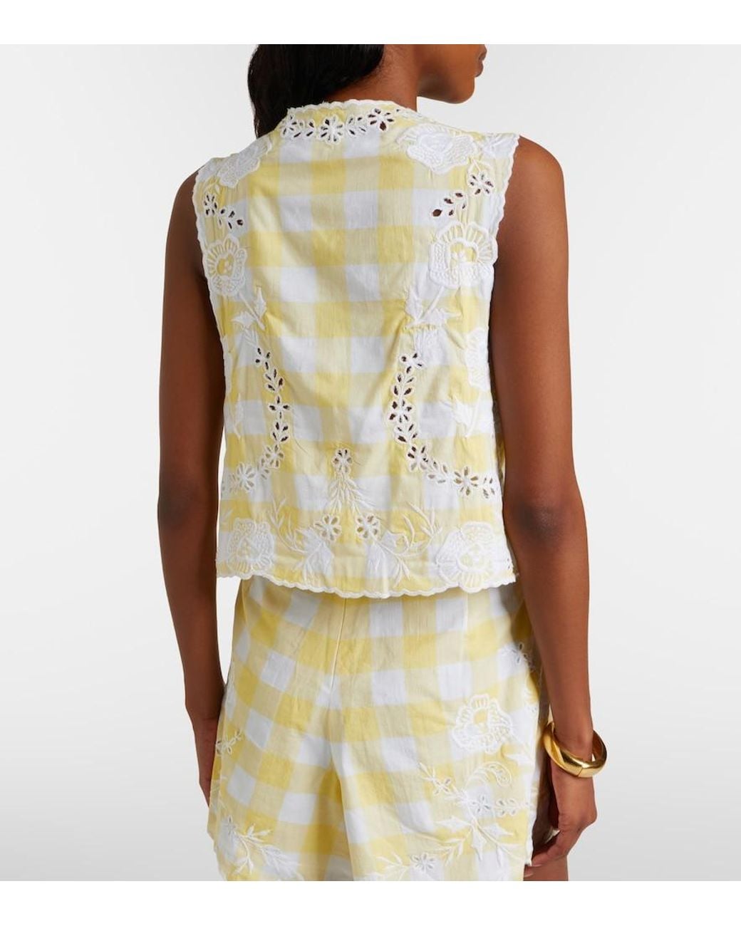 Juliet Dunn White Embroidered Checked Cotton Vest