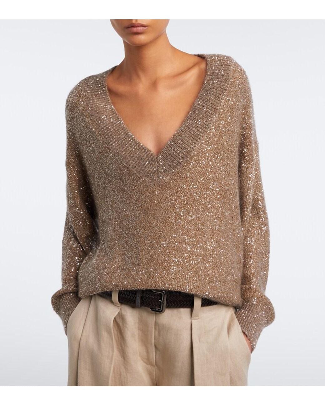 Brunello Cucinelli Brown Sequined Sweater