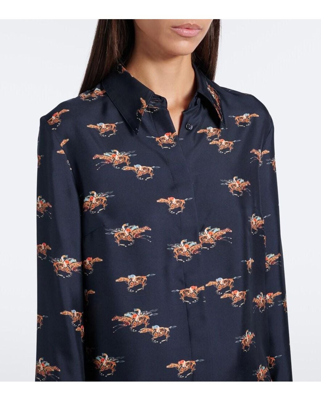 Gabriela Hearst Blue Cruz Printed Silk Twill Shirt