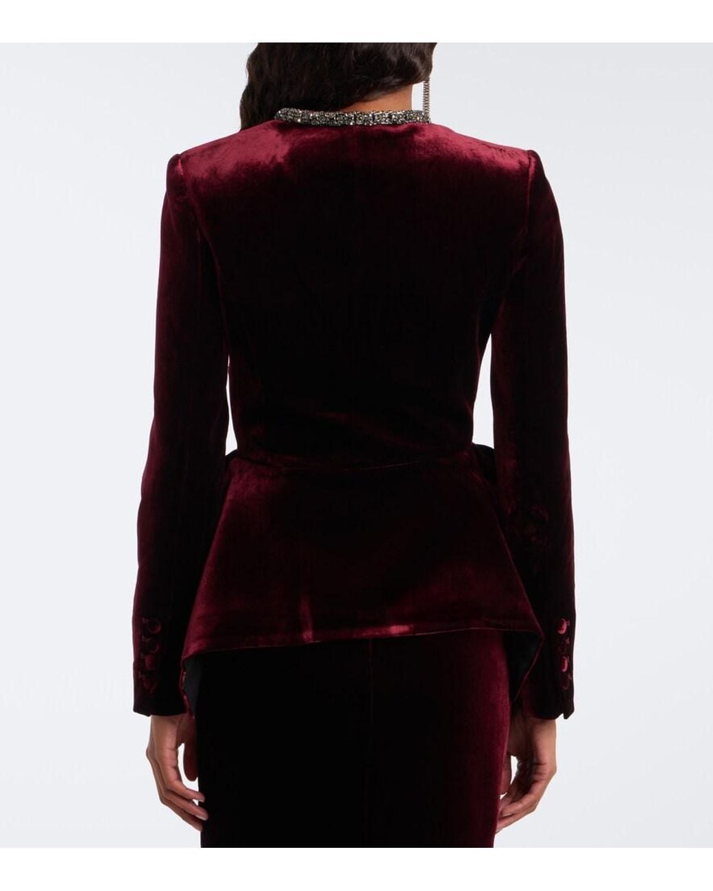 Roland Mouret Black Embellished Peplum Velvet Blazer