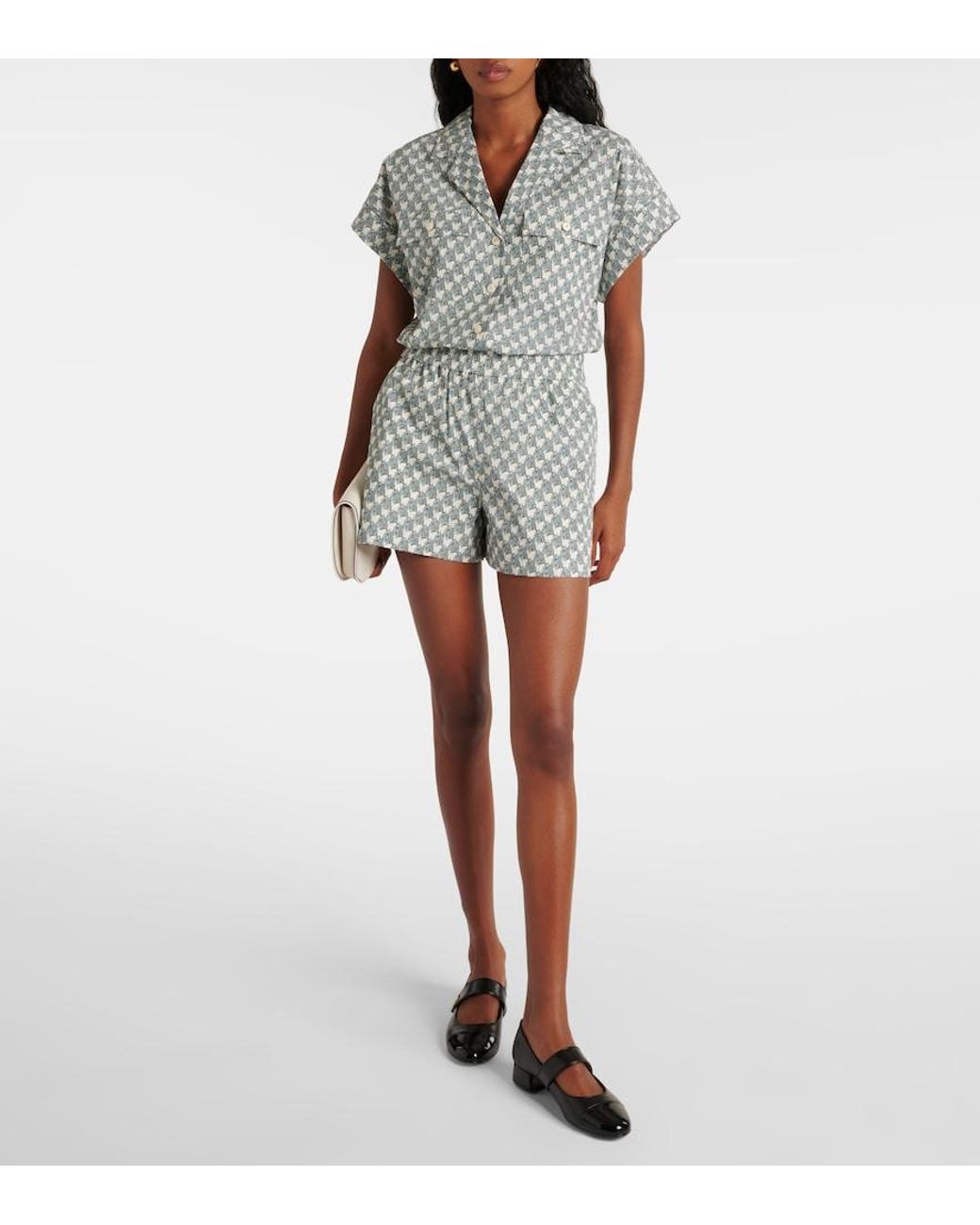 Tory Burch Gray Cotton-Blend Poplin Shorts
