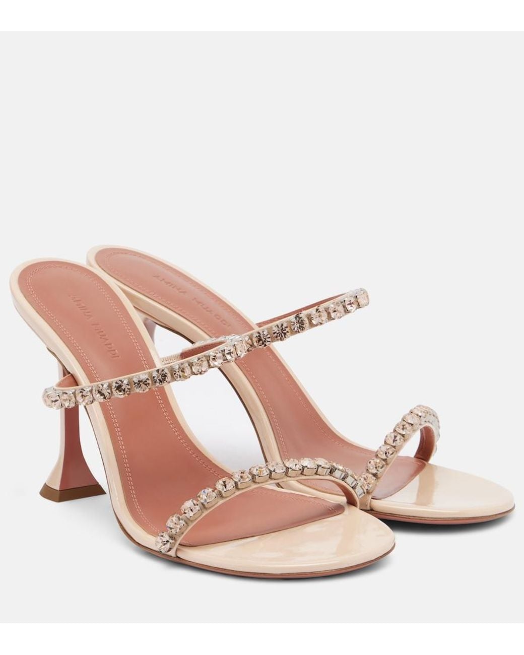 AMINA MUADDI Pink Gigi Crystal-Embellished Leather Sandals