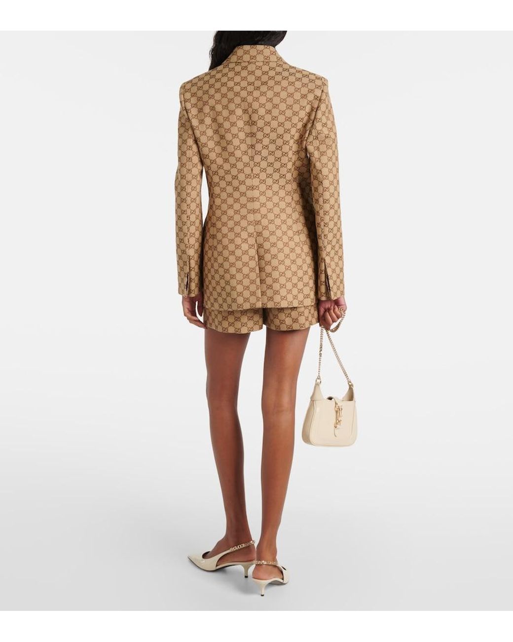 Gucci Brown Gg Canvas Double-Breasted Blazer