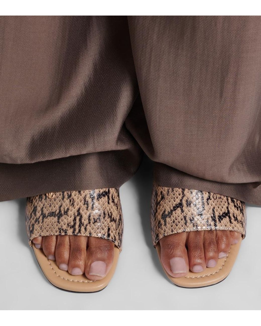 Jimmy Choo Natural Dina Snake-Effect Leather Slides