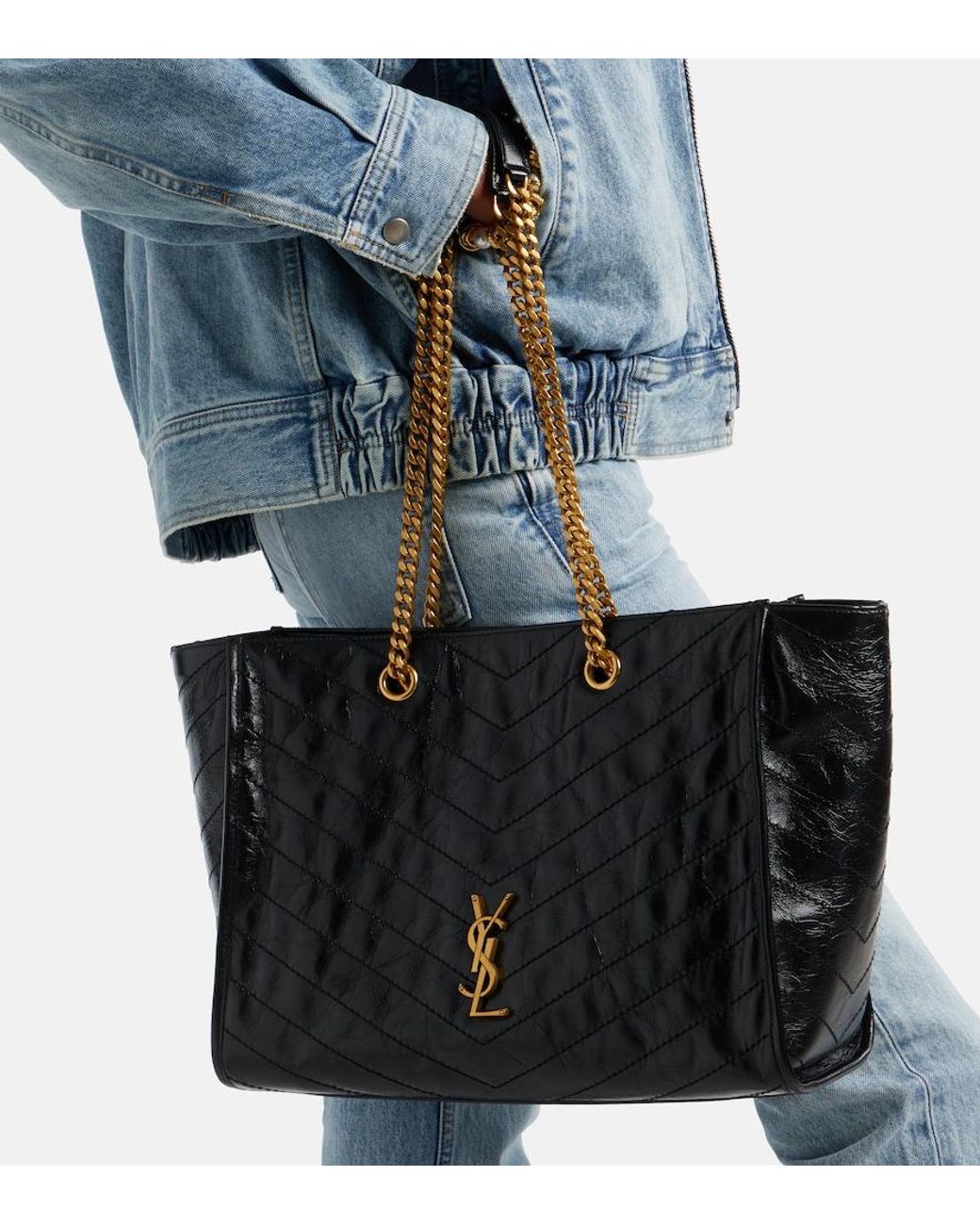 Saint Laurent Black Niki Medium Leather Shopper