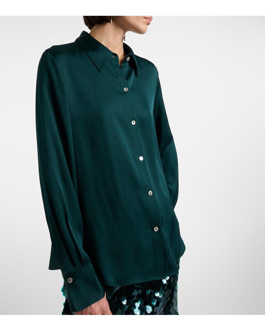 Vince Green Silk-Blend Satin Shirt