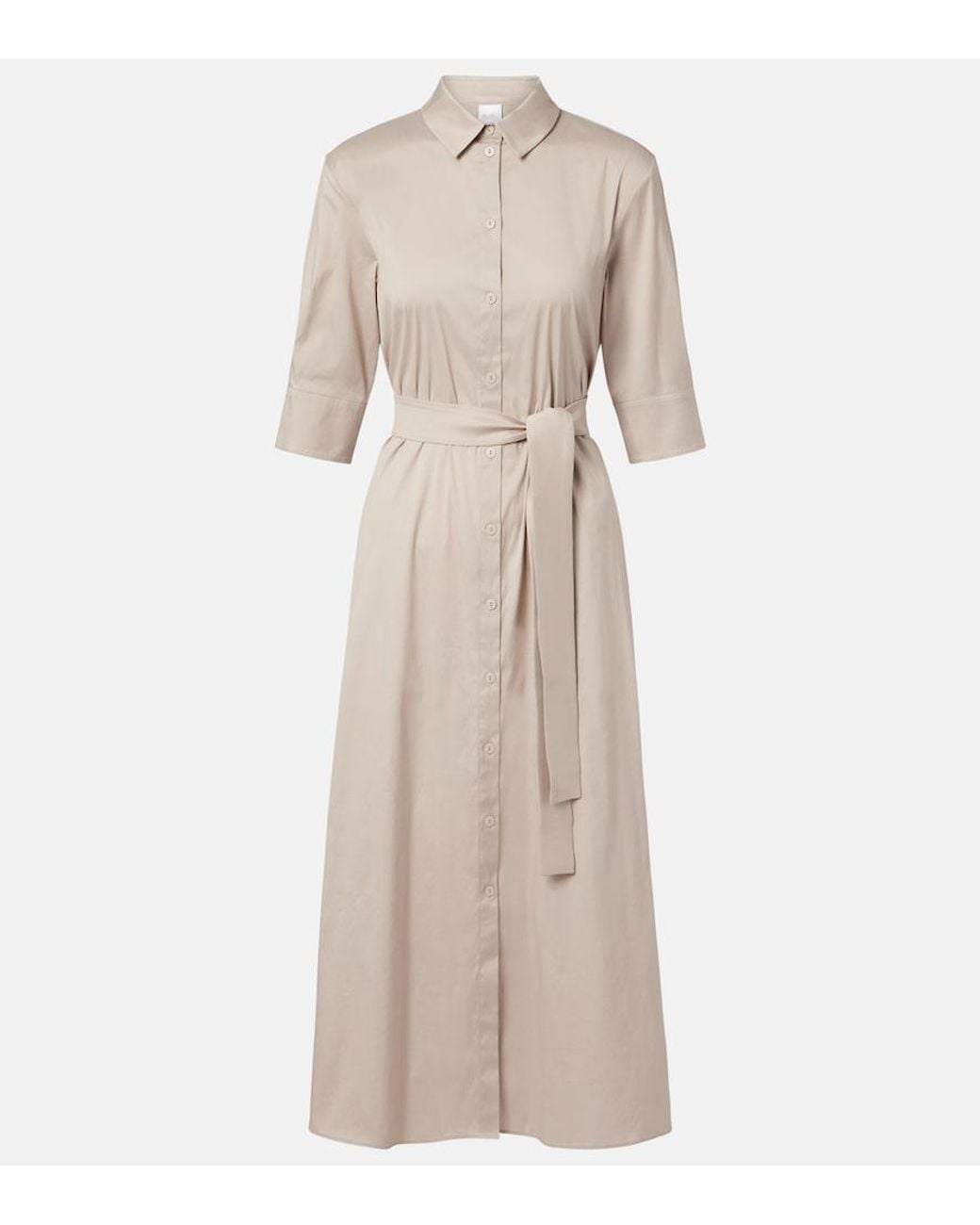 Max Mara Natural Cognac Cotton-Blend Midi Dress