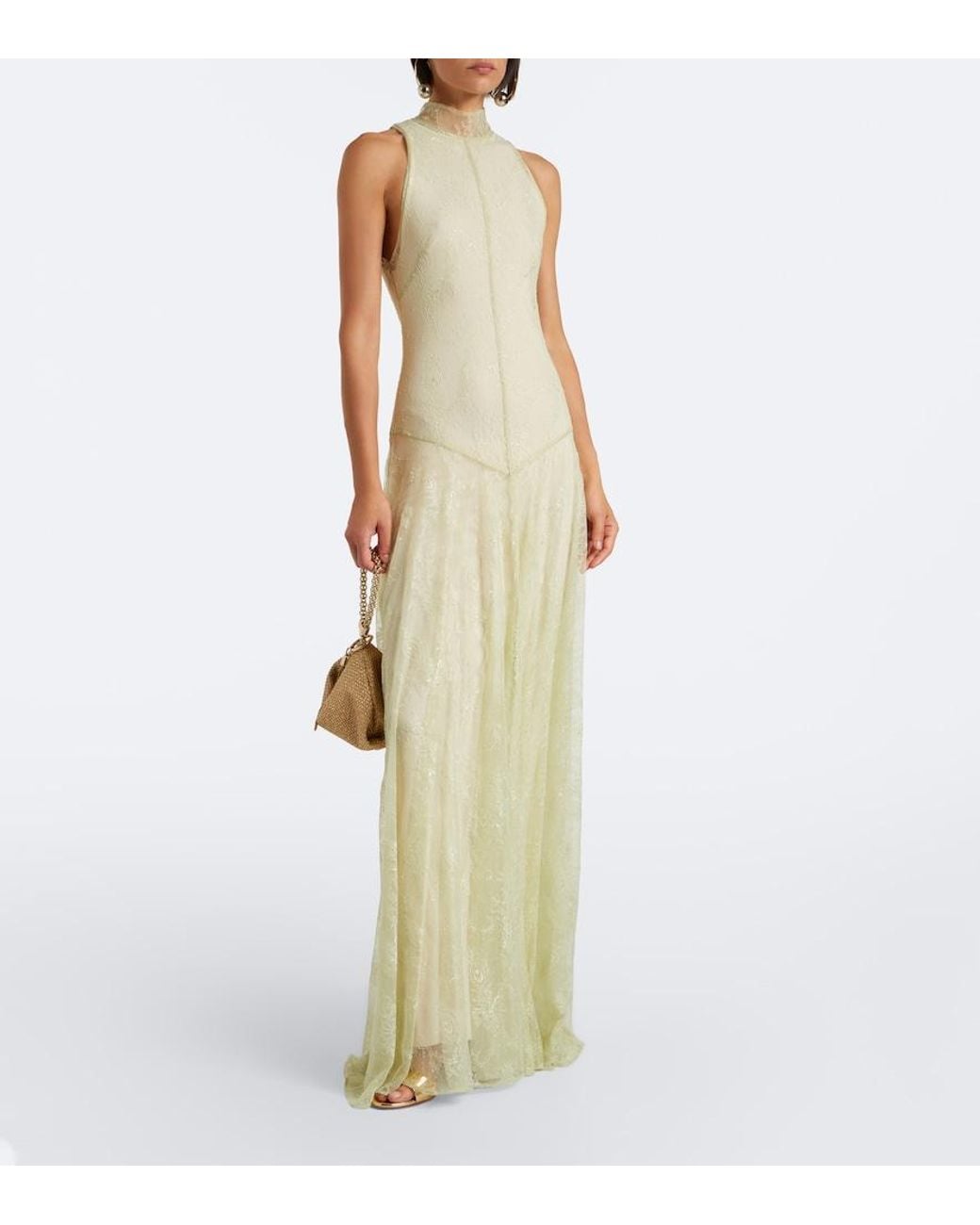 De La Vali White Palomina Halterneck Lace Maxi Dress