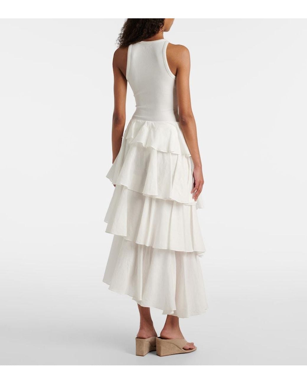 Alaïa White Asymmetric Cotton And Linen Midi Skirt