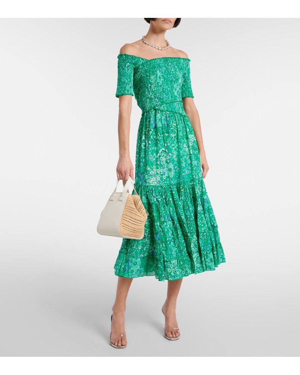 Poupette Green Soledad Floral Midi Dress