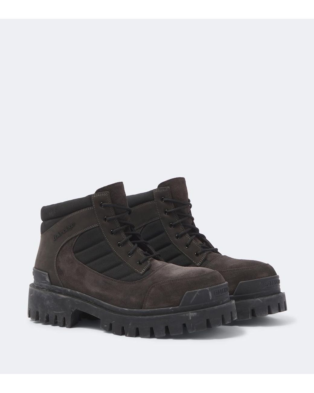 Balenciaga Black Combat Strike Suede-Trimmed Lace-Up Boots for men