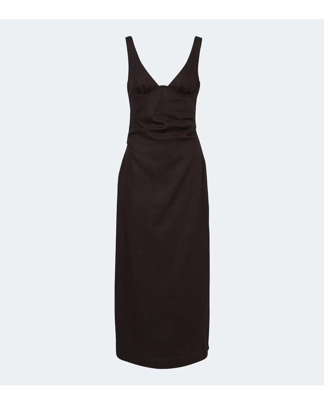 Sir Black Draped Linen Midi Dress