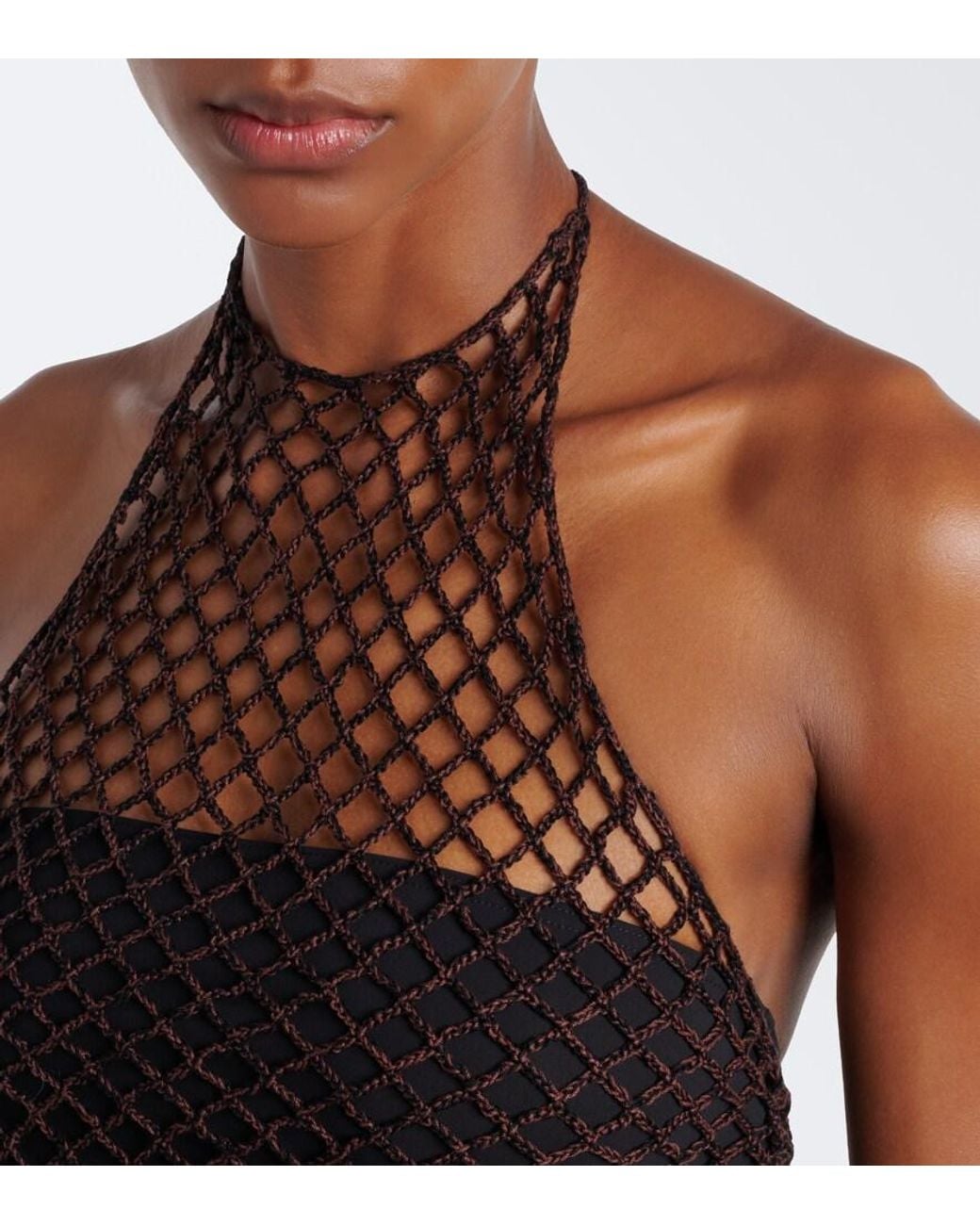Alaïa Black Open-Knit Halterneck Cotton Top