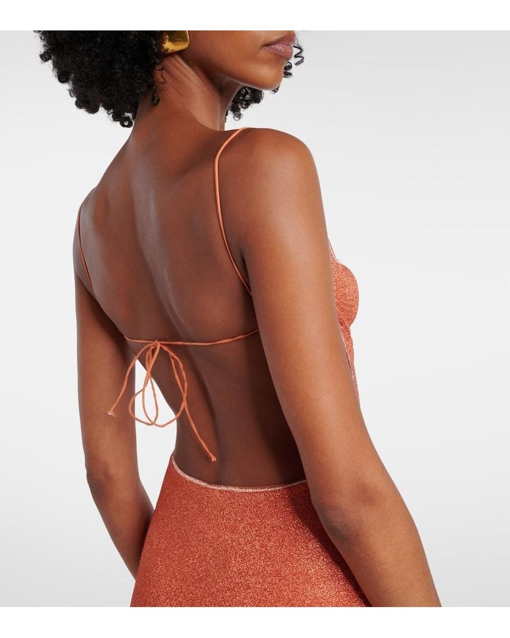 Oseree Orange Lumiere Open-Back Midi Dress