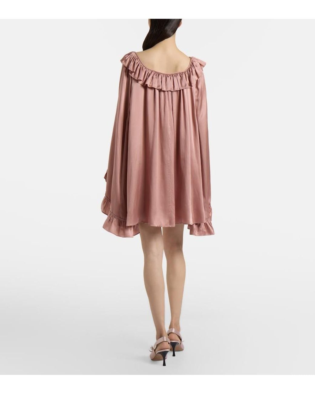 Chloé Pink Ruffled Silk Satin Minidress