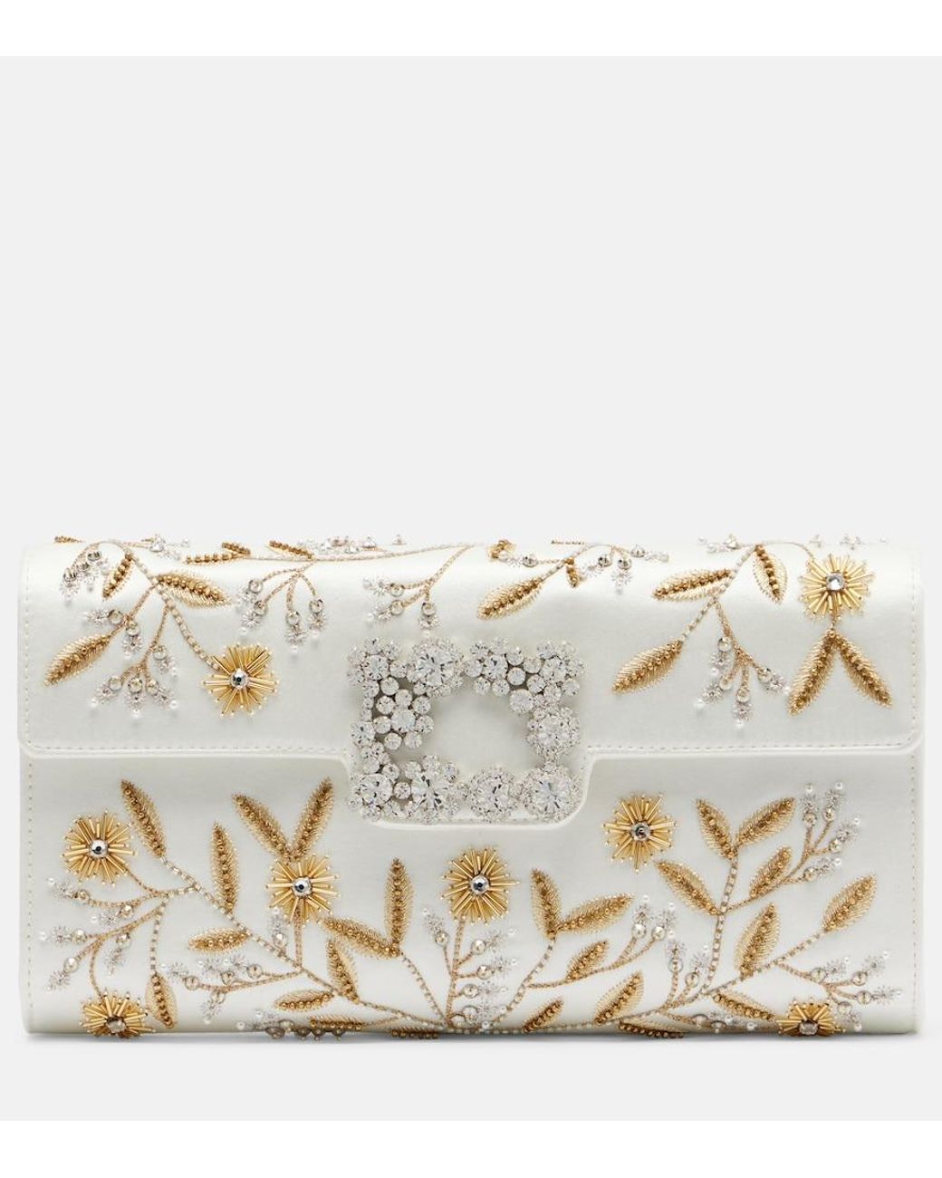 Roger Vivier Metallic Efflorescence Embellished Satin Clutch
