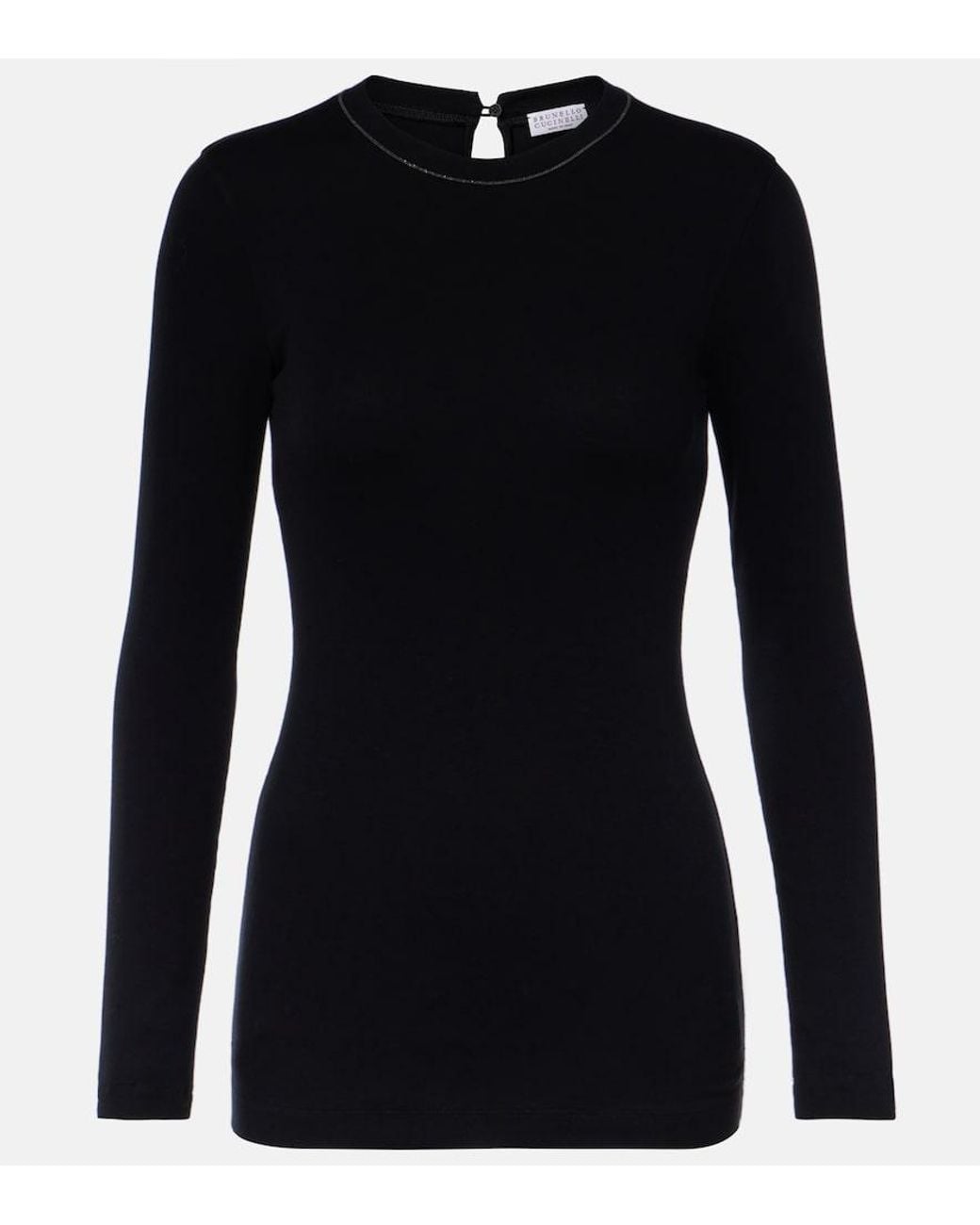 Brunello Cucinelli Black Monili Cotton-Blend Top