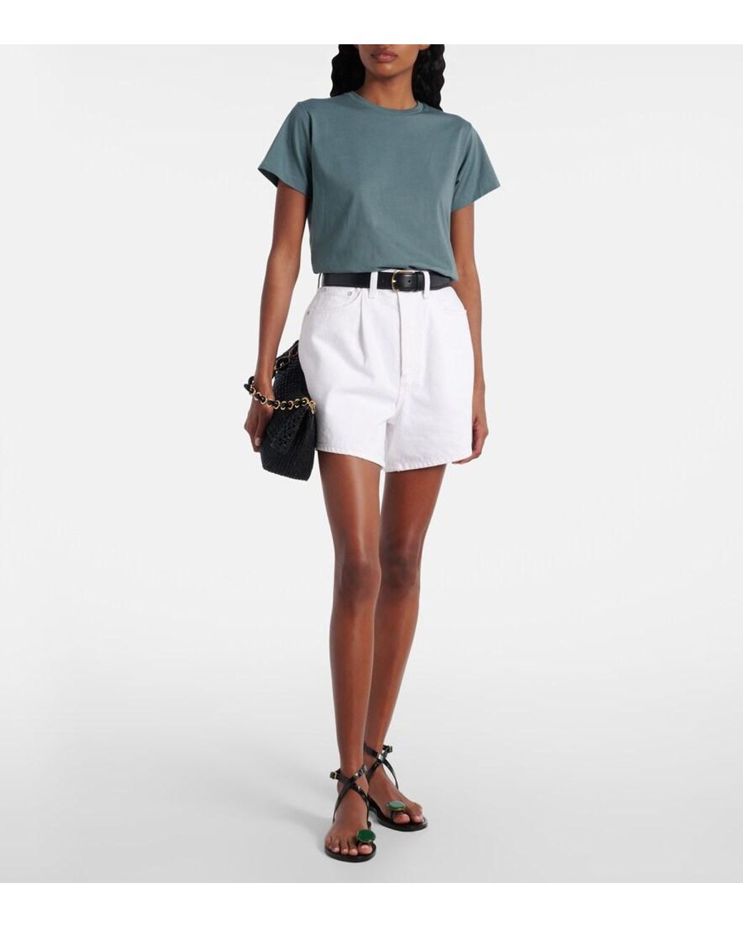 Agolde White Rhoda Pleated High-Rise Denim Shorts