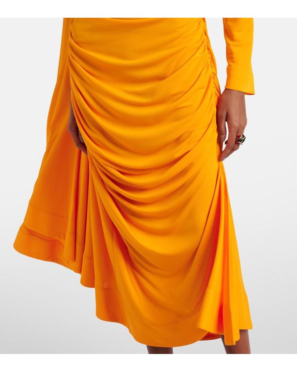 Bottega Veneta Orange Draped Jersey Maxi Dress