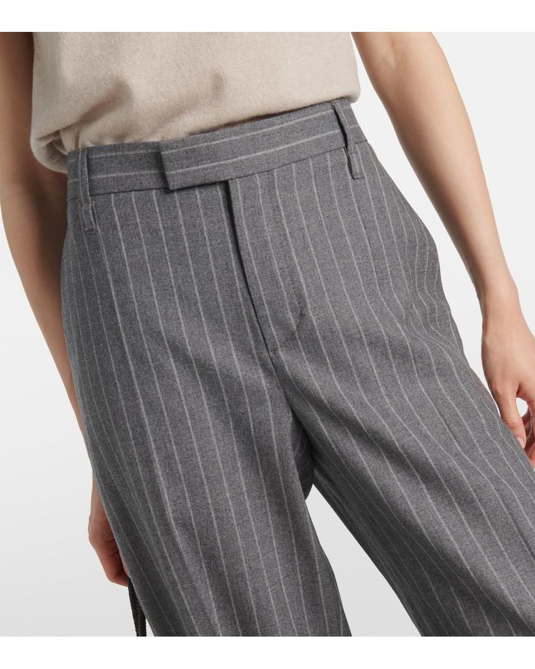 Brunello Cucinelli Gray Wide-Leg Virgin Wool Pants