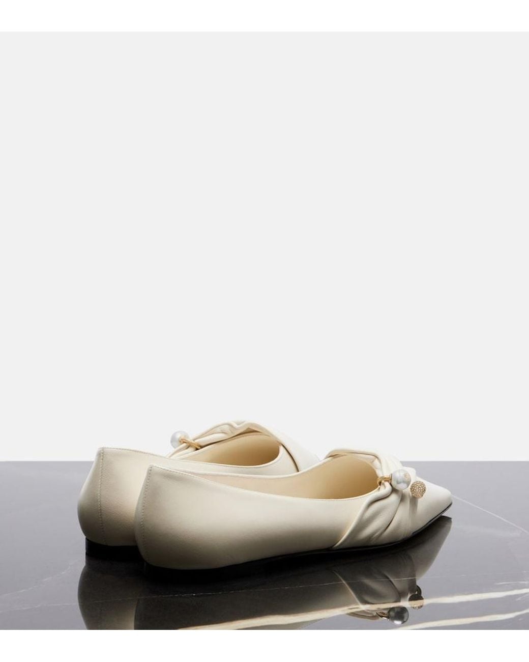 Jimmy Choo White Rafi Embellished Leather Ballet Flats
