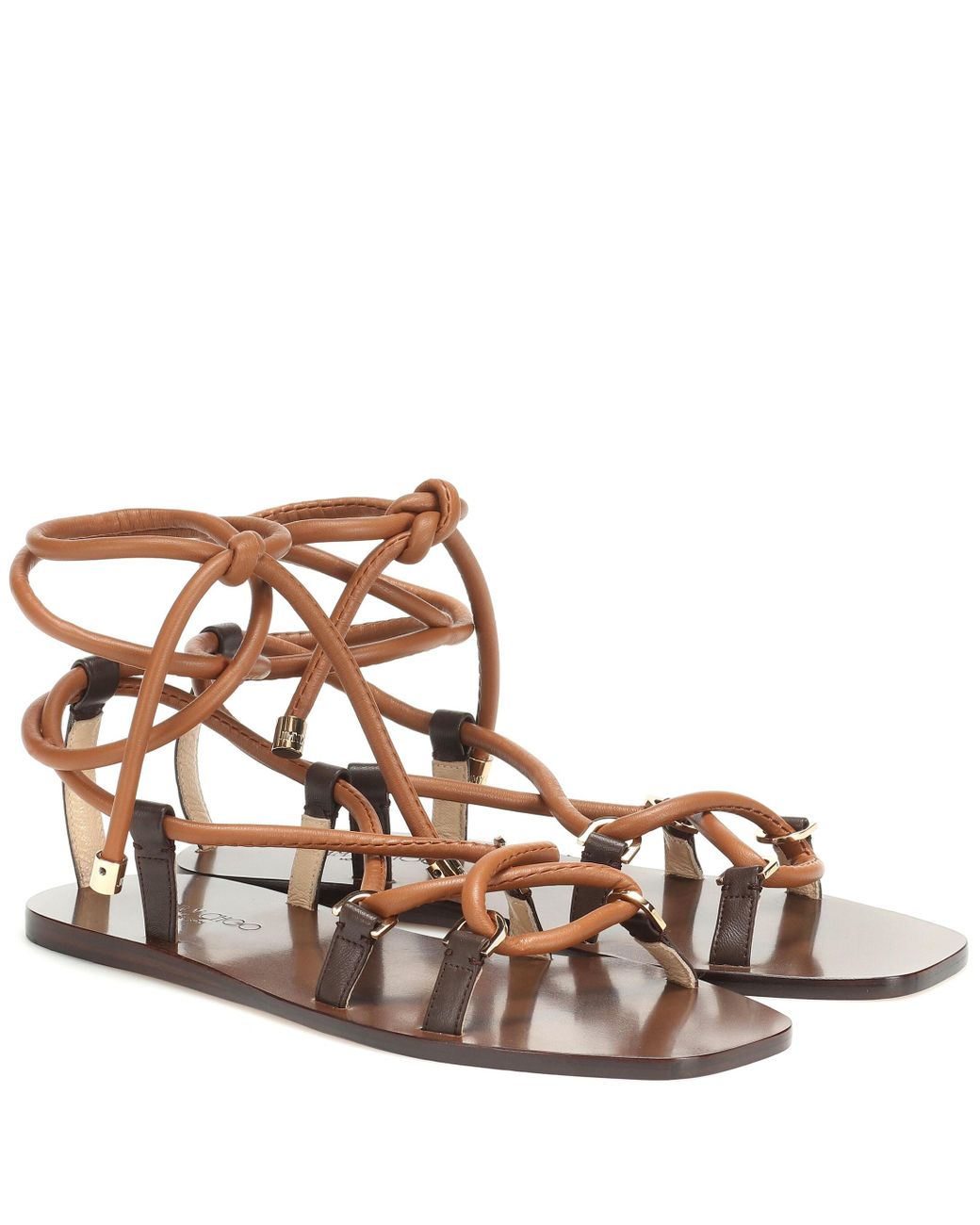 Jimmy Choo Aziza Flat Leather Sandals in Brown - Save 1% - Lyst