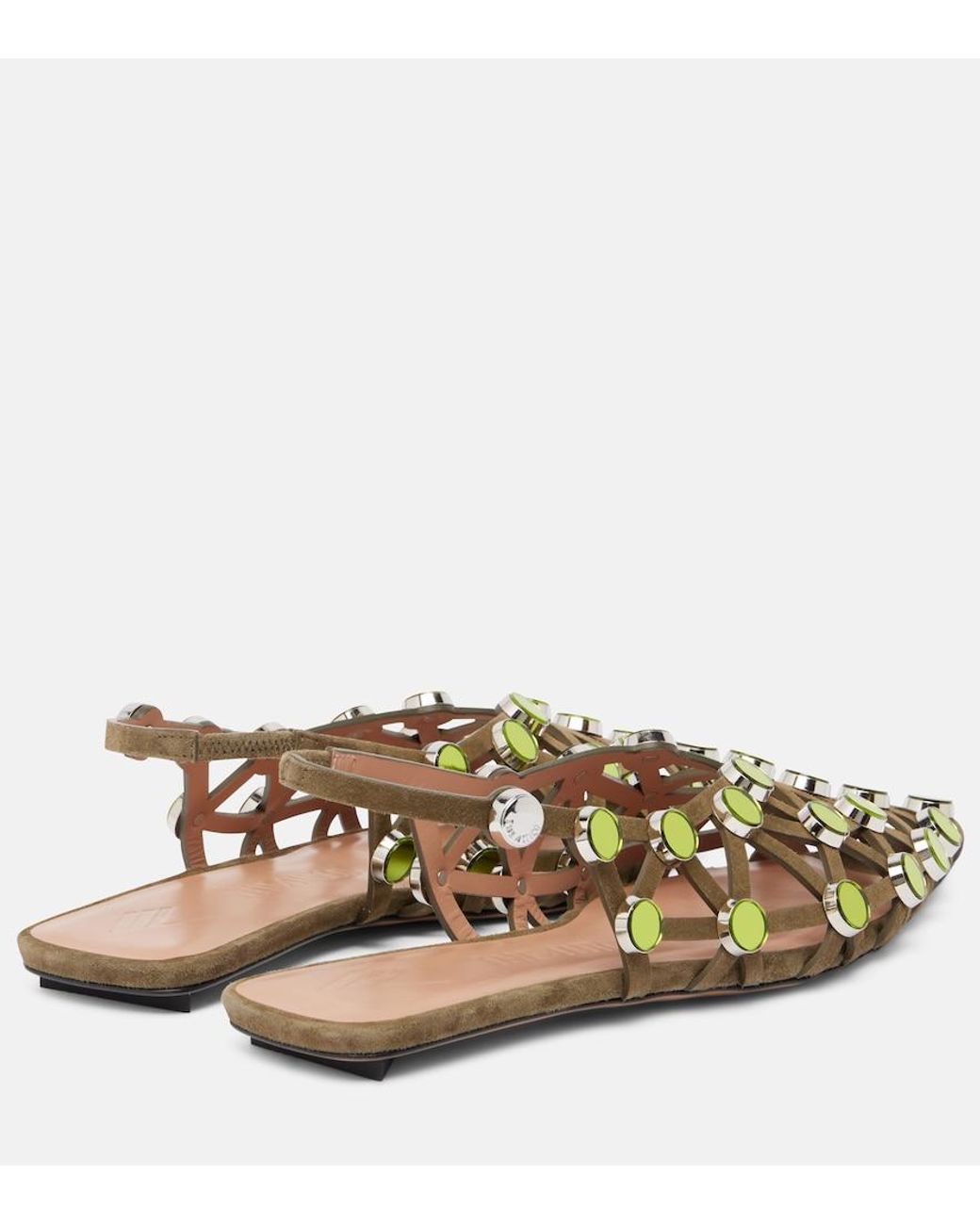 The Attico Brown Grid Embellished Ballet Flats