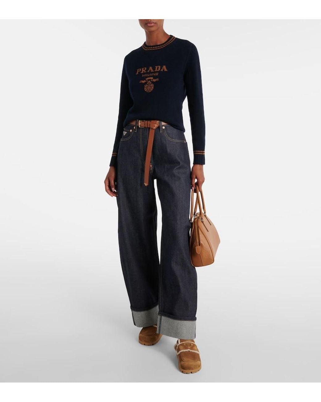 Prada Blue Crew-Neck Cashmere Jumpe