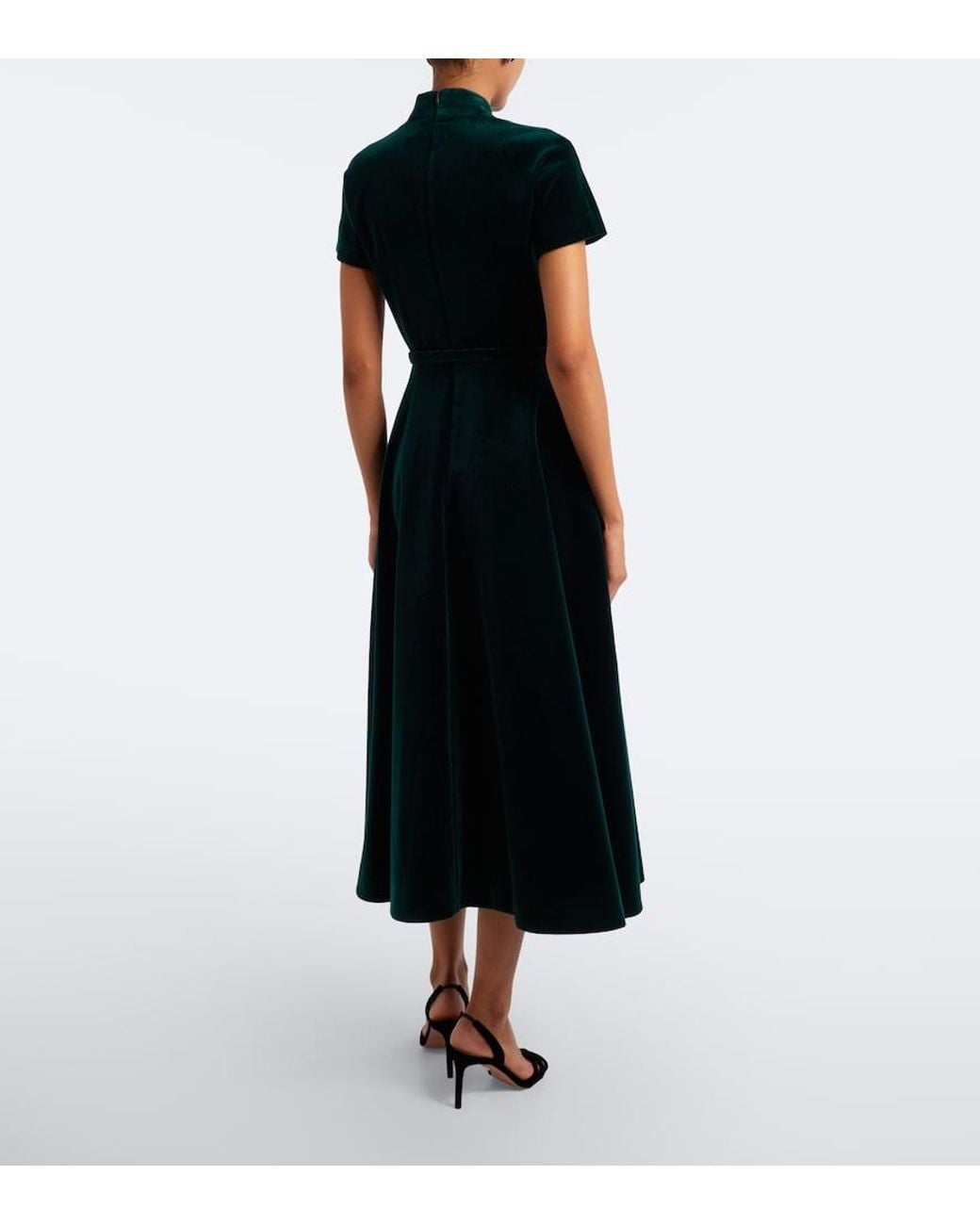 Emilia Wickstead Black Camilla Belted Cotton Velvet Midi Dress