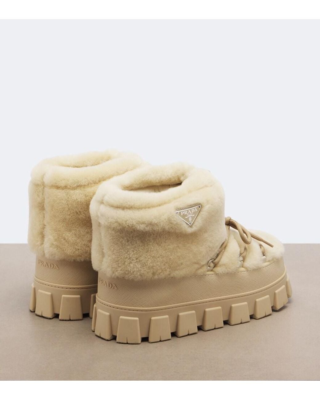 Prada Natural Shearling Snow Boots