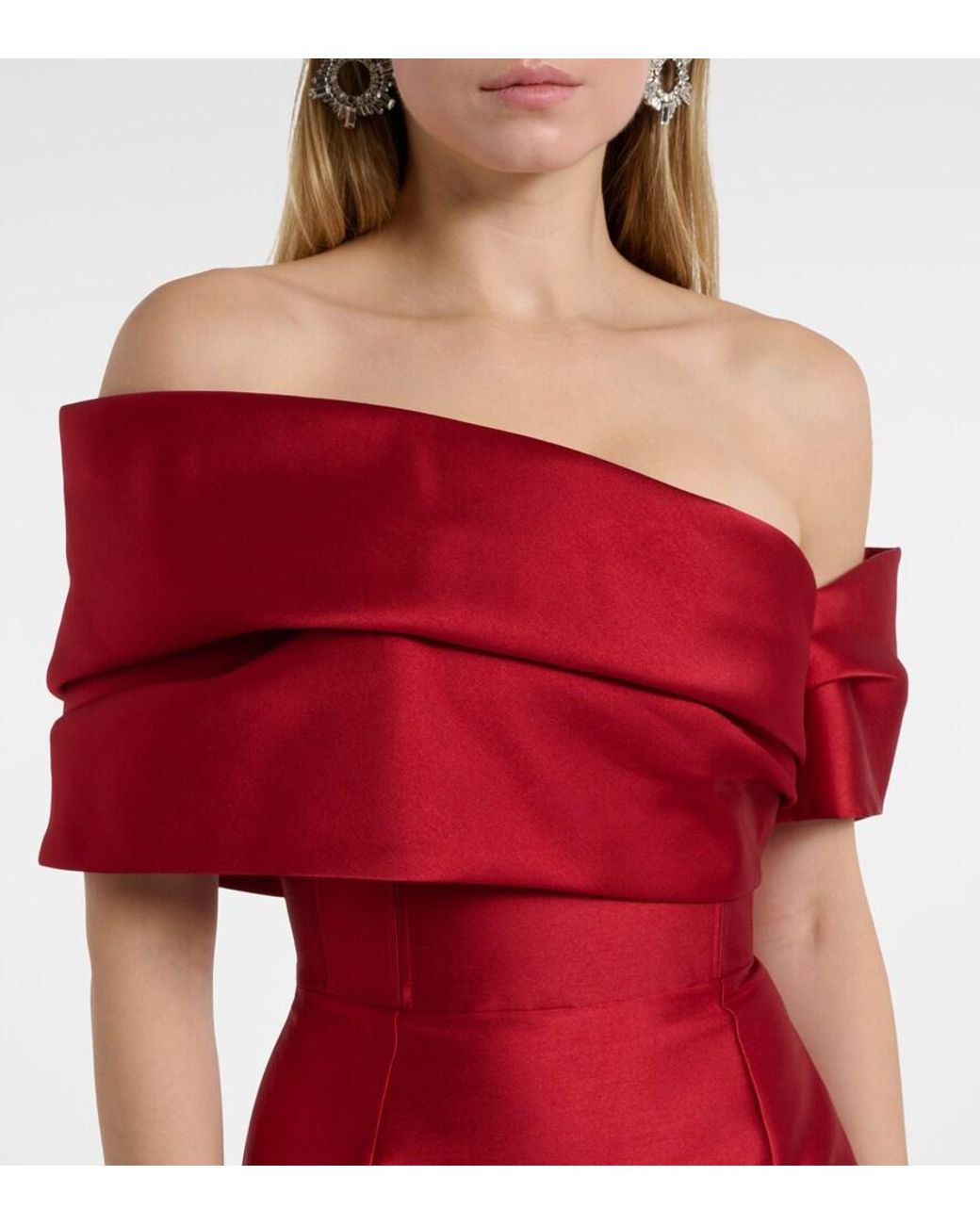 Solace London Red Mirla Off-Shoulder Satin Cocktail Dress