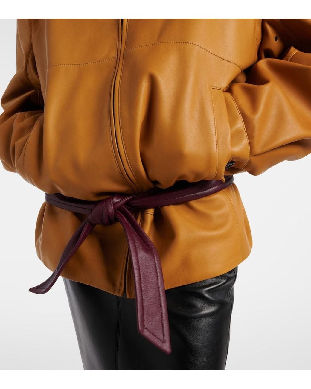 Saint Laurent Orange Belted Leather Jacket