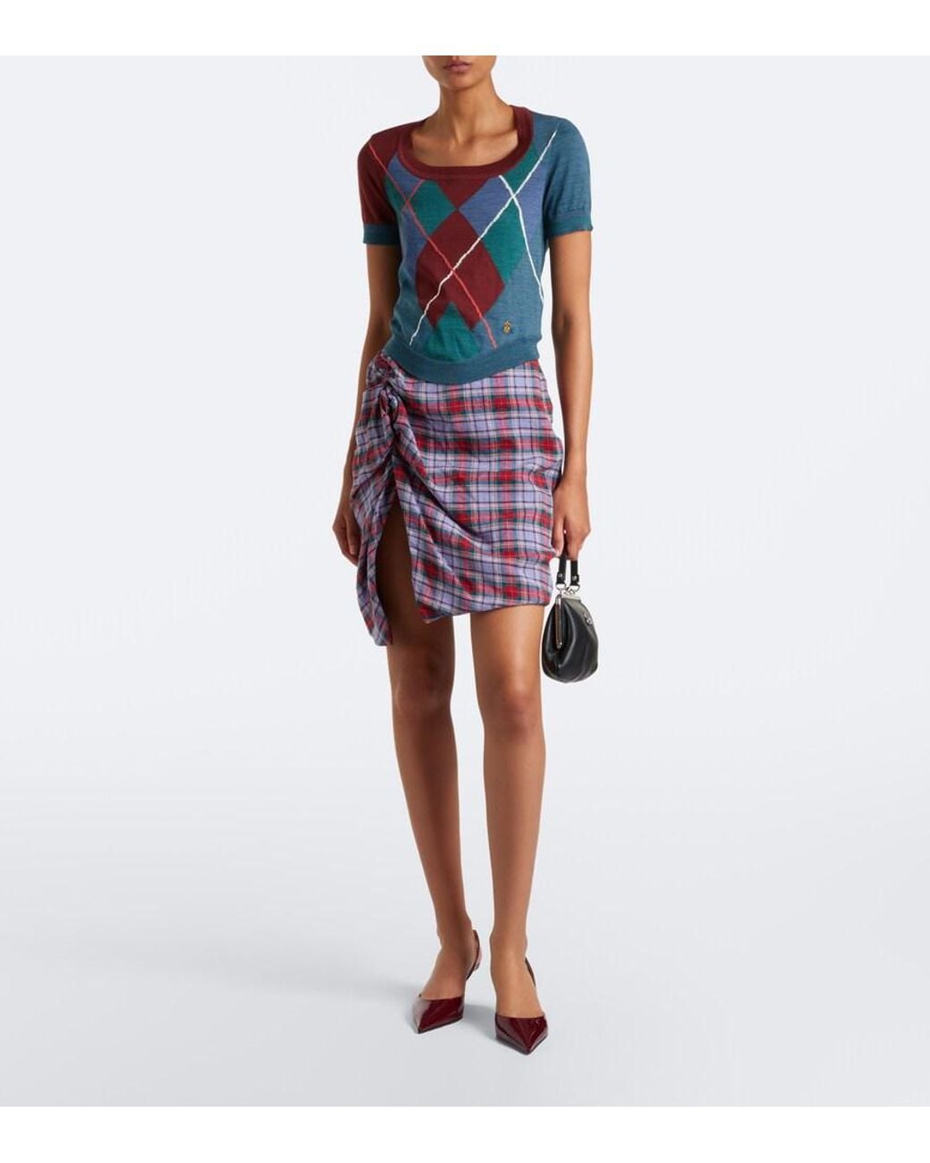 Vivienne Westwood Blue Argyle Wool And Cotton Sweater