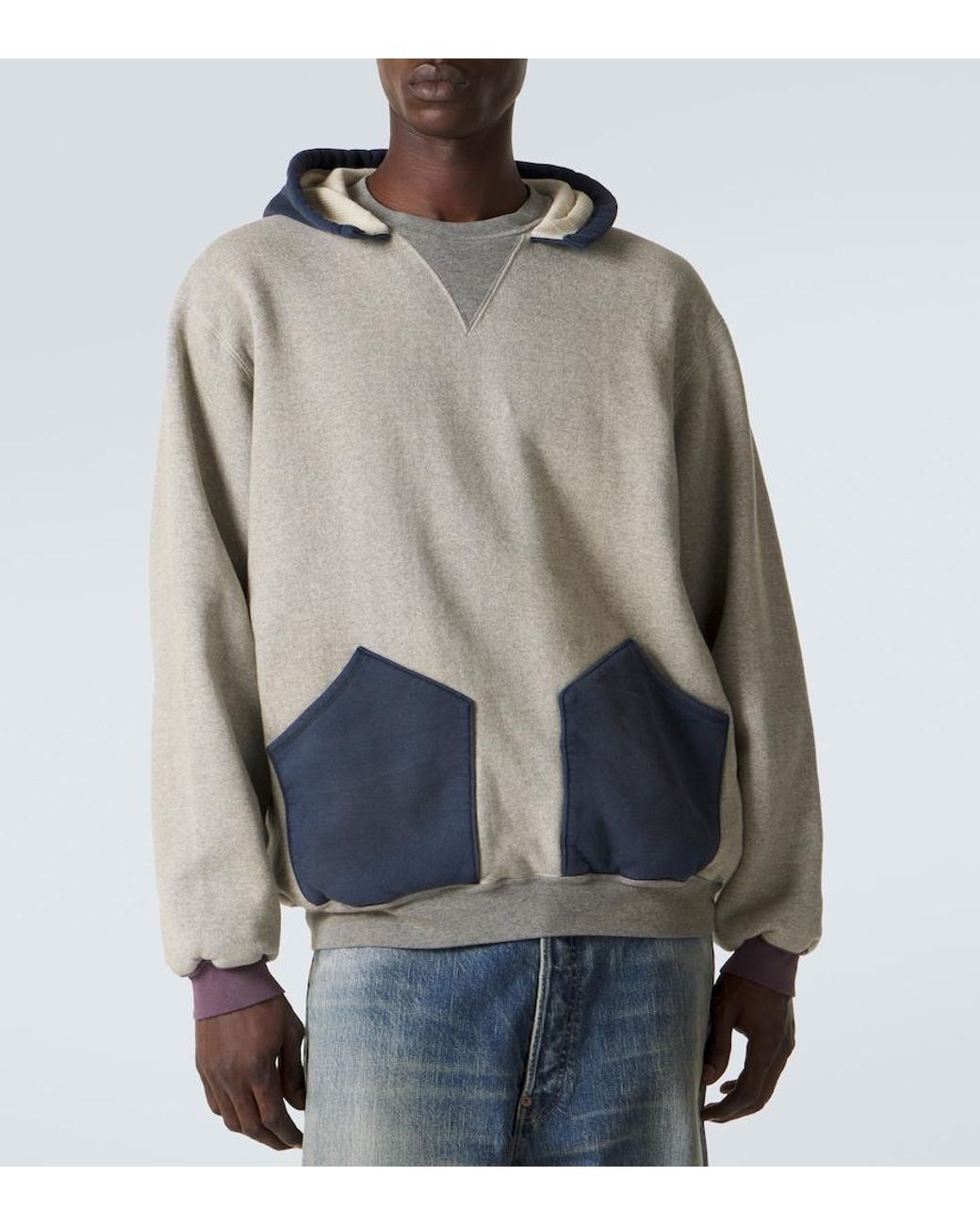 A.PRESSE Gray Cotton Fleece Hoodie for men