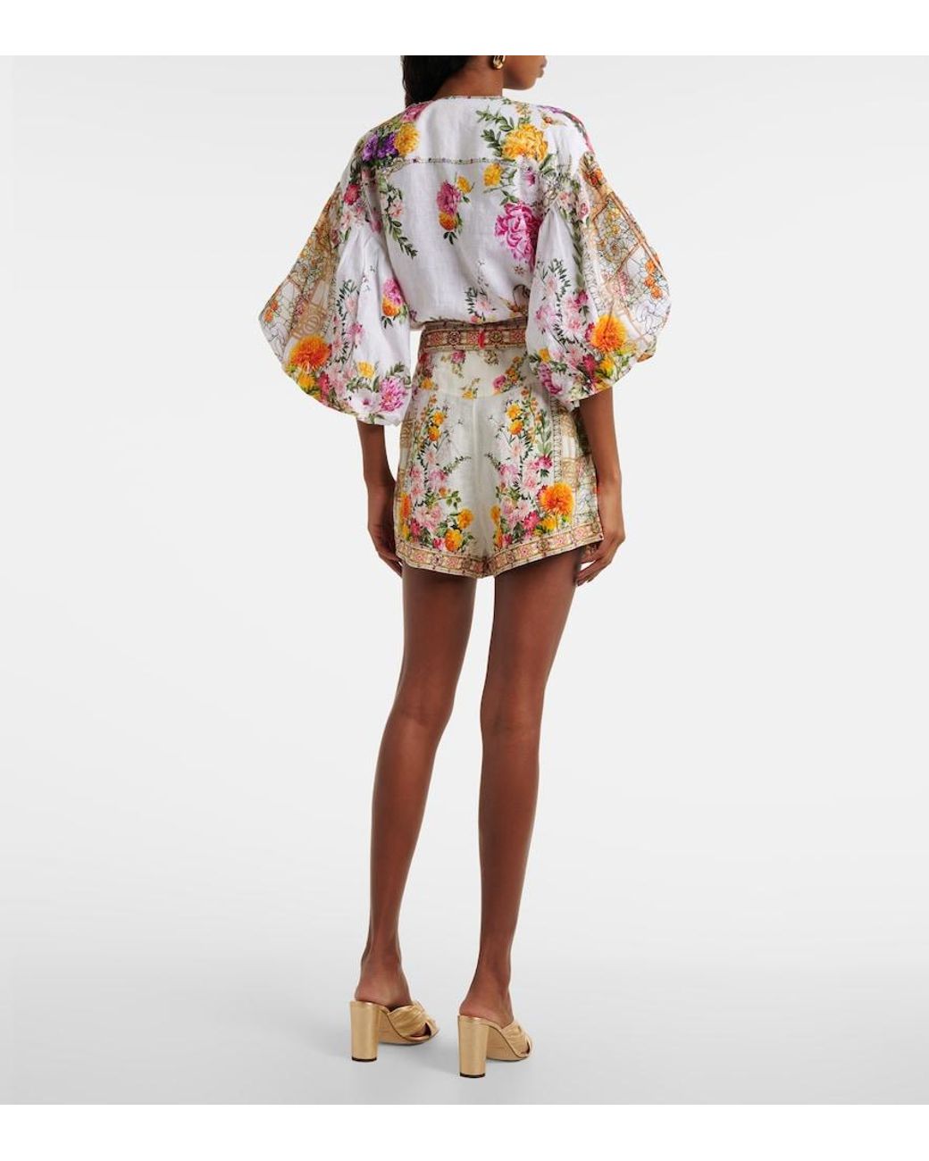Camilla White Floral Tie-Front Linen Crop Top