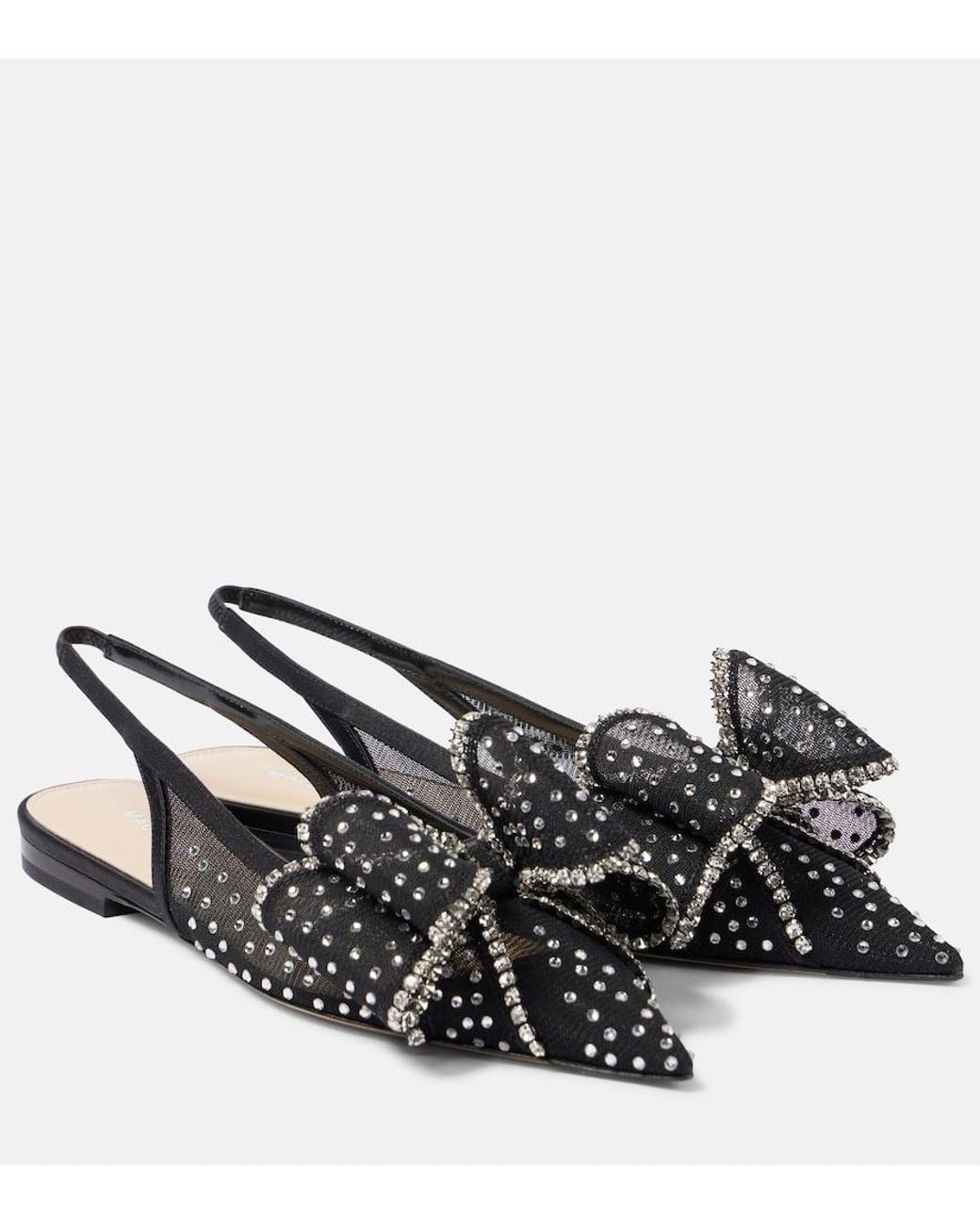 Mach & Mach Black Le Cadeau Mesh Slingback Flats