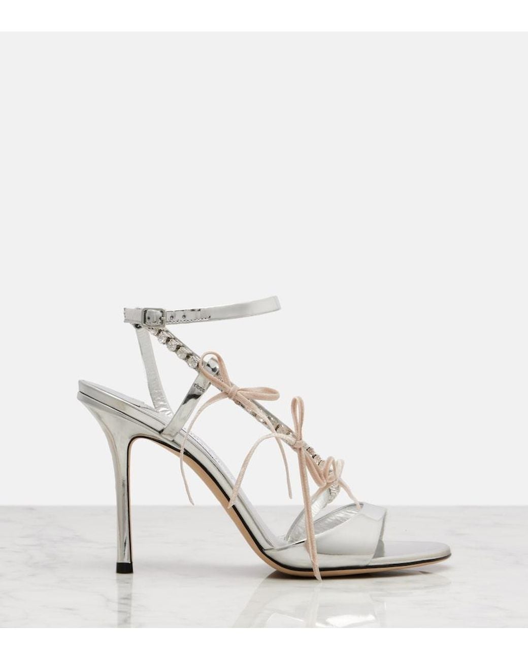 Jimmy Choo White Lula 100 Metallic Leather Sandals