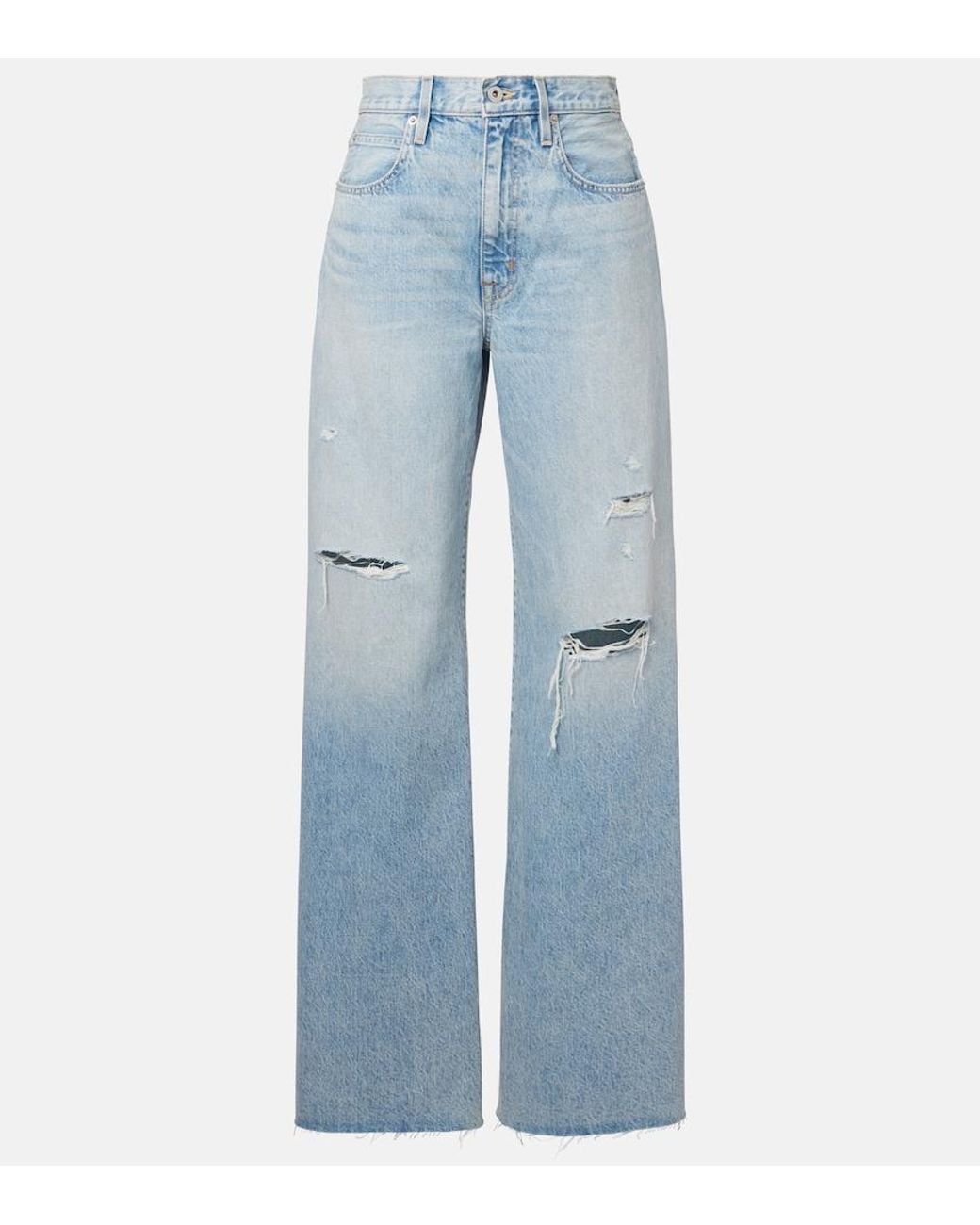 SLVRLAKE Denim Blue Nico Distressed Mid-Rise Wide-Leg Jeans