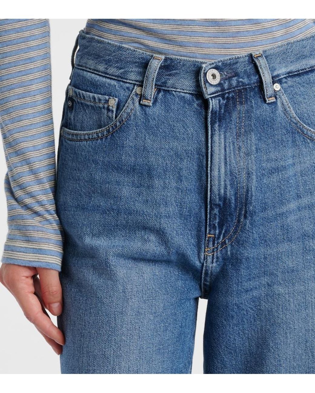 AG Jeans Blue Kora Mid-Rise Wide-Leg Jeans