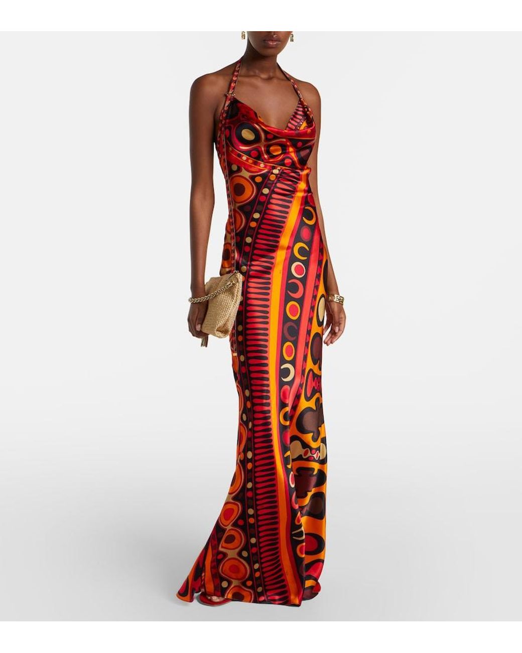 Emilio Pucci Red Soleil Open-Back Satin Maxi Dress