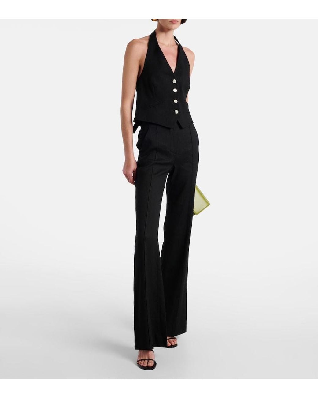 Veronica Beard Black Komi High-Rise Linen-Blend Flared Pants