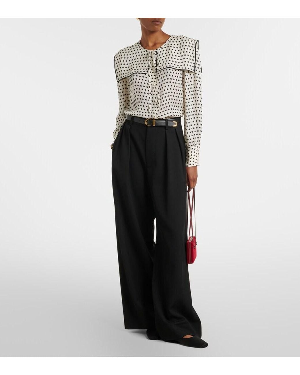FRAME Black Fleet Polka-Dot Silk Blouse