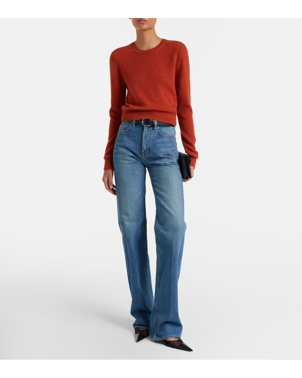 Saint Laurent Red Cropped Cashmere Sweater
