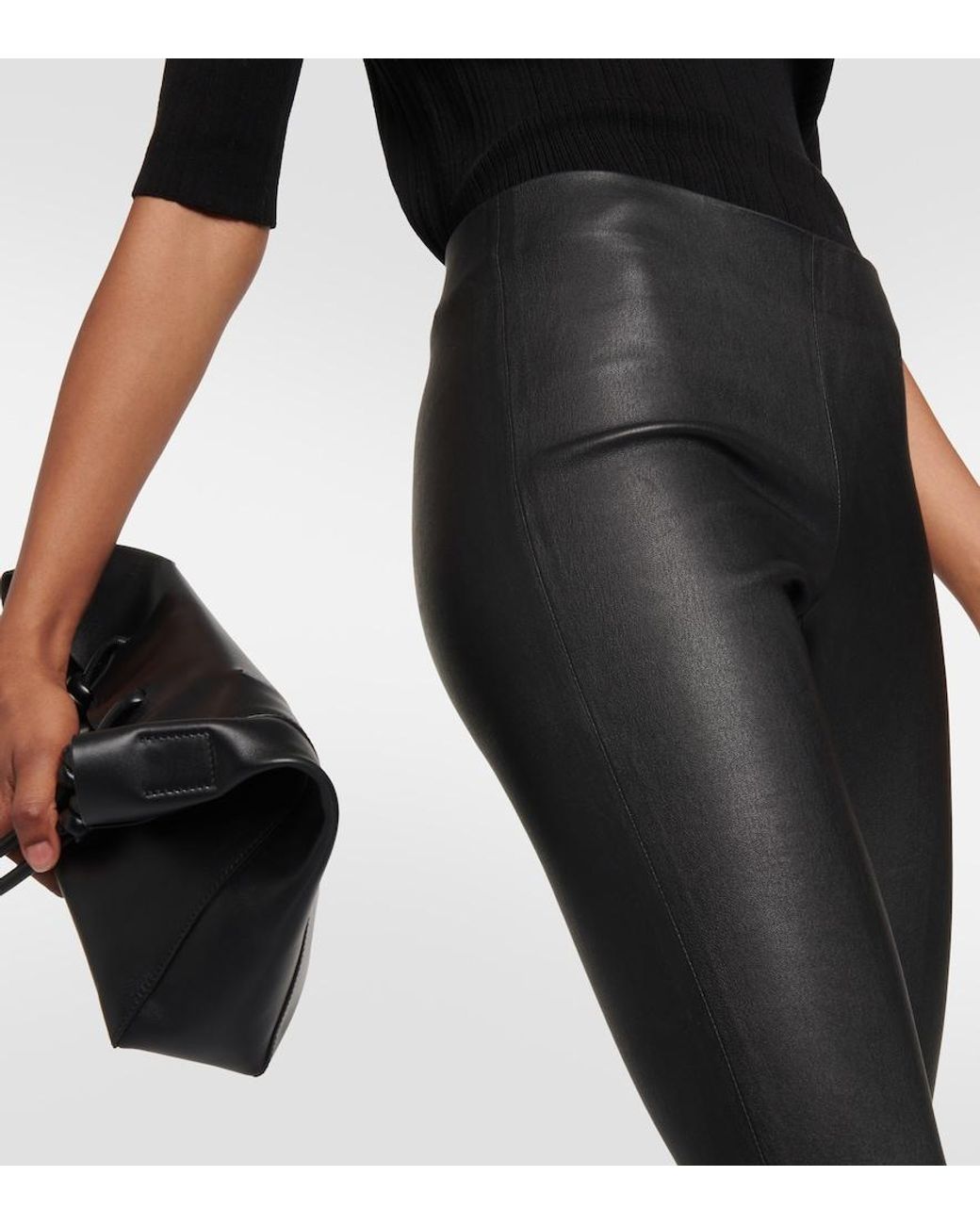 Vince Black Cropped Slim Leather Pants