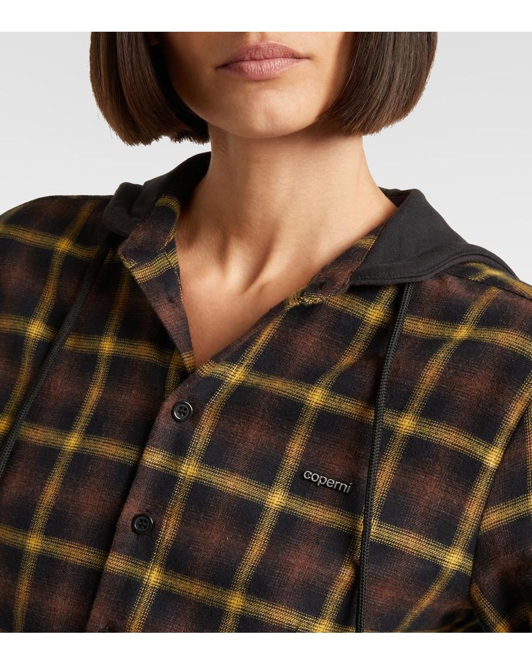 Coperni Black Hooded Checked Cotton Shirt