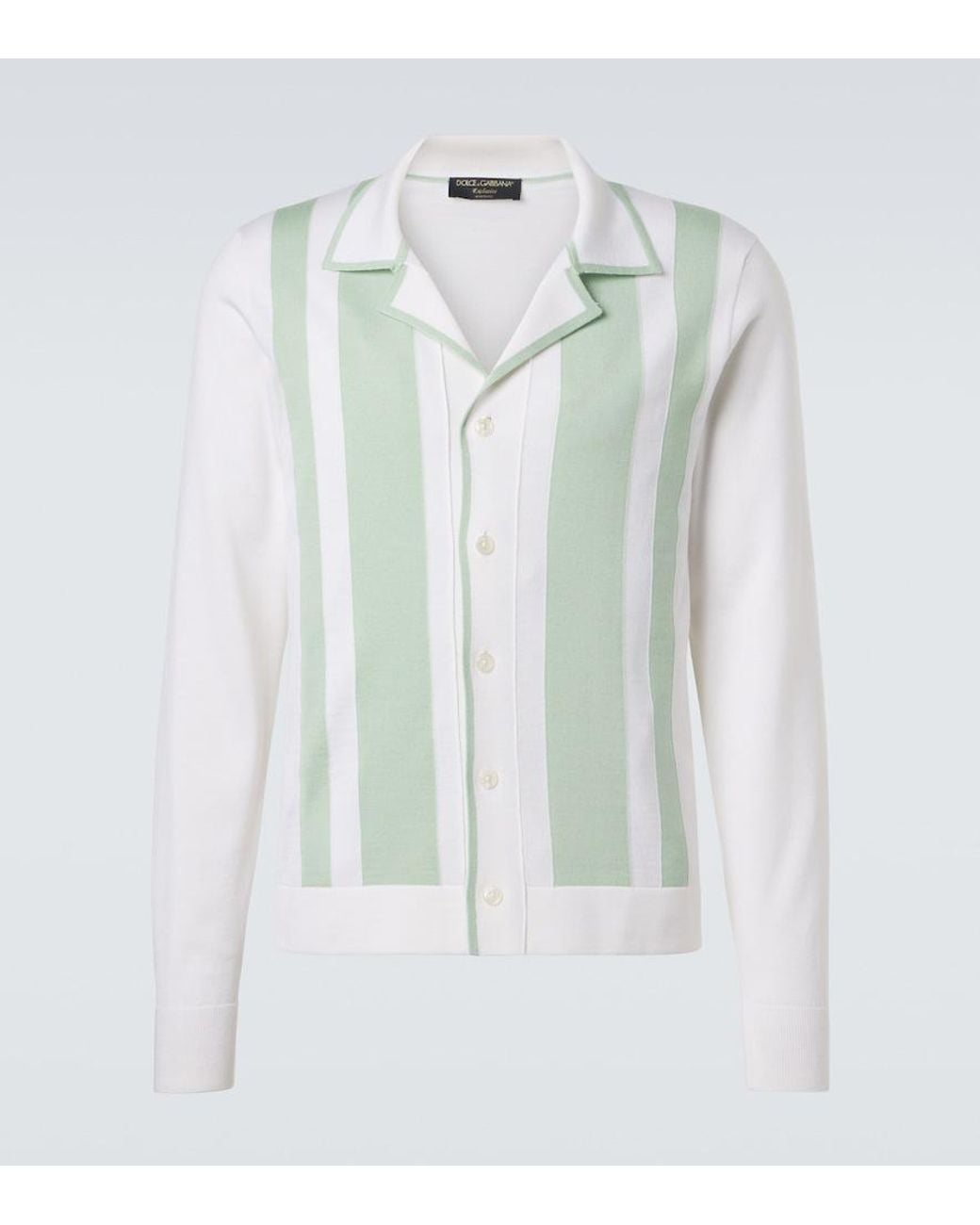 Dolce & Gabbana Green Striped Wool And Silk Shirt for men
