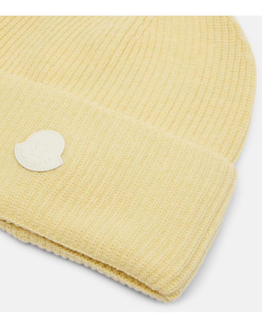Moncler Yellow Logo Wool And Cashmere Beanie