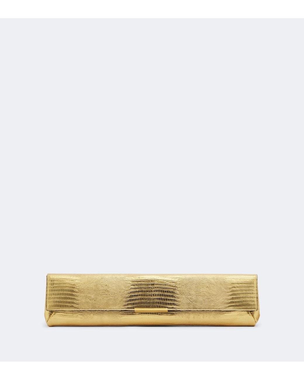 Balmain Natural Croc-Effect Metallic Leather Clutch